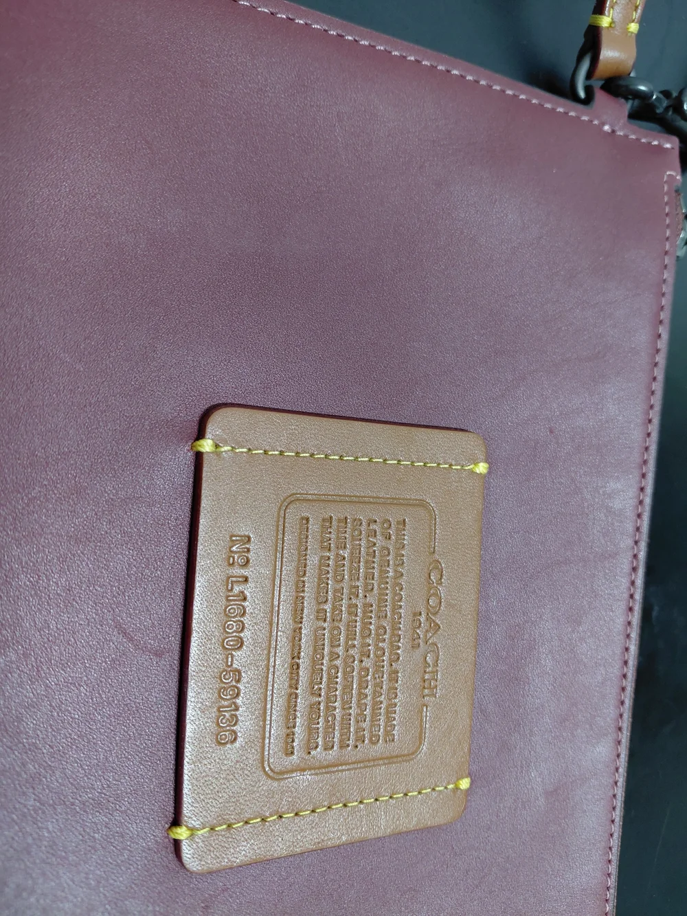 Coach Burgundy Leather Wristlet with Tan Patch